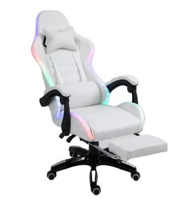 China Other PU Leather White Gaming Chair RGB Led Light With Massage for sale