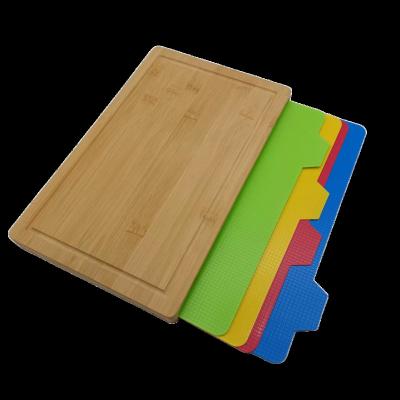 China Sustainable Hot Sales Easy-To-Clean Bamboo Cutting Board Set With 4 Color Coded Flexible Cutting Mats Chopping Boards Set for sale