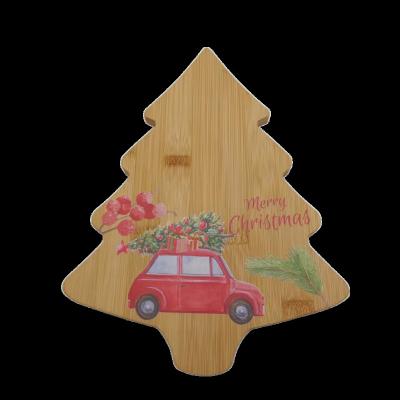 China Best Viable Selling Christmas Tree Shape UV Printing Bamboo Cutting Board Customized Logo Serving Chopping Board For Cheese for sale