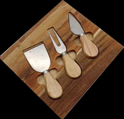 China Sustainable High Quality Luxury Square Acacia Wood 3 Piece Cheese Board Set Solid Wood Cheese Board Sets Cutting Boards for sale