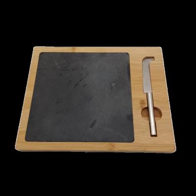 China Viable Hot Sale Rectangular Bamboo Wooden Slate Cheese Board Sets Large Charcuterie Board with Stainless Steel Knife Cutting Plate for sale