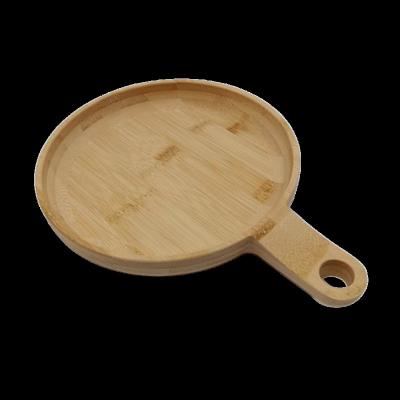 China Sustainable Wholesale Customize Round Bamboo Wooden Food Serving Tray With Handle To Hang Bamboo Dishes for sale