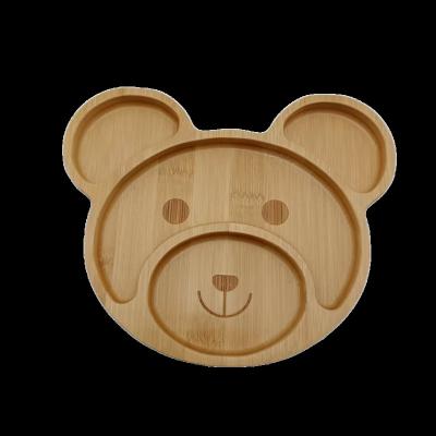 China Sustainable New Arrival High Quality Cartoon Animal Shaped 4 Compartments Bamboo Snack Dishes Divided Dinner Serving Plates For Party for sale