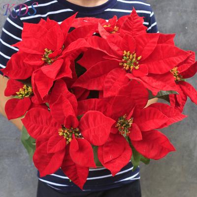 China High Quality Eco-friendly Artificial Red Brunch Christmas Flower Plant Fake Flowers For Wedding Home Decoration White Poinsettia for sale