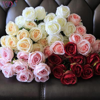 China Dusty Rose Roses 12 Heads Rose Artificial Flowers Wedding Bulk Flowers Home Decor Artificial Dusty Pink Roses Flowers for sale