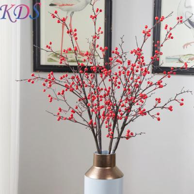 China Minimalist Artificial Red Orange Christmas Berry Pick Fruit Plant Tree Branches Fake Fruit Plant Flower Arrangement Red for sale