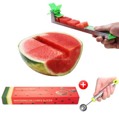 China Viable Cutter Slicer Automatic Stainless Steel Watermelon Windmill Melon Cuber Knife Fun Fruit Vegetable Salad Cutter Tool Kitchen Instrument for sale