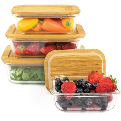 China 2020 Sustainable Eco Friendly Glass Meal Prep Containers With Bamboo Lids Bento Mixing Bowls For Top Kitchen Meal Prep Leftovers for sale