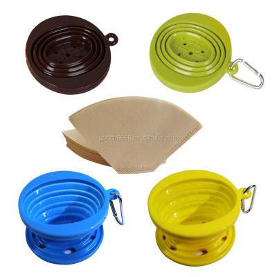 China Convenient Food-Grade Collapsible Outdoor Camping Viable Coffee Filters Silicone Coffee Spout Tea Filter Cone With Hooks for sale