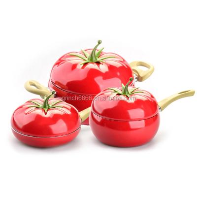 China Viable Hot Sale Tomato Cookware Sets Cooking Pot Color Pan Grill Pan Induction Cooker Gas Aluminum Ceramic Fruit Frying Pan for sale