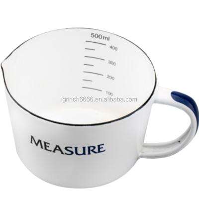 China 2021 Sustainable Vintage Home Large Measuring Jug Enamel Measuring Cup for sale