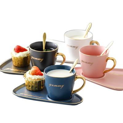 China Sustainable Newcomers Customize Mugs Coffee And Cake Dessert Plate With Cup Set Office Ceramic Coffee Cup And Saucer Set for sale