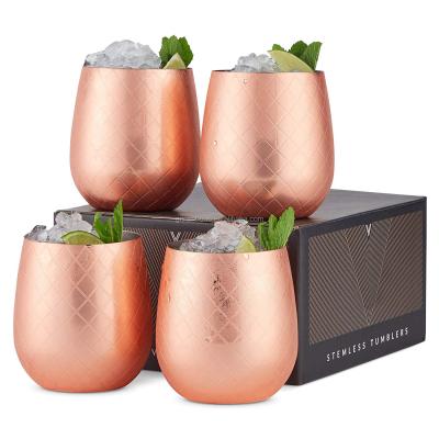 China Viable Etched Copper Stemless Stainless Steel Wine Glass Tumblers , 12oz Cups Set Of 4 Wine Drink Tumbler for sale