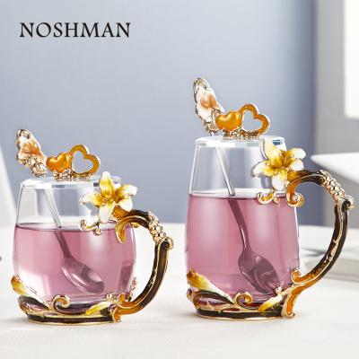 China Vividrio Glass NOSHMAN Copa Cup Wedding Gift Crystal Mugs Enamel Lily Flower Eco-Friendly Sustainable Tea Coffee Water for sale