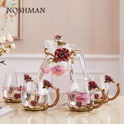 China Selling Sustainable NOSHMAN Amazon Enamel Tea Cups Hot Pot Set Glass Tea Sets For Tasting Tea Coffee for sale