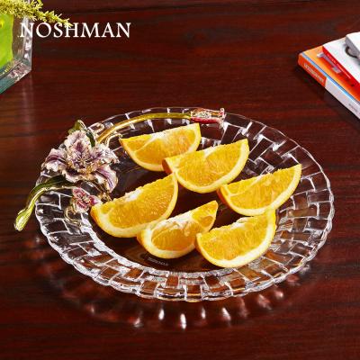 China NOSHMAN stocked plato de vidrio nordic Handcraft enamel Crystal Glass Tray with creative color flower fruit ice cream for sale