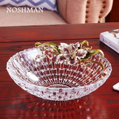 China Stocked vidrio NOSHMAN tazon color painted Enamel Flower Glass Tray Glass Bowl Handcraft Fruit Dessert Ice Cream for sale