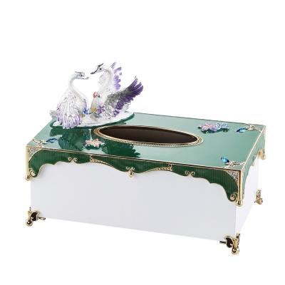 China Beautiful Look NOSHMAN Christmas Gift Metal Enamel Swan Gift Caja de panuelos European Style Living Room Decor Handmade Living Room Decor for sale