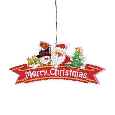 China Morden Merry Christmas Hanging Shape Diamond Handmade Painting Diamond Led Modeling Light for sale