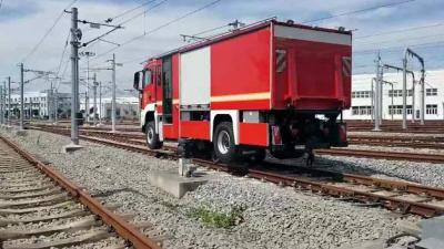 China 30 km/h Ferrovia de velocidade Caminhão de bombeiros Sistema ferroviário Tanque de água Duplo propósito à venda