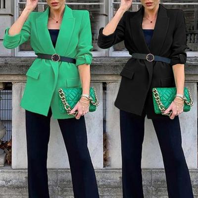 China 2022 Breathable Women's Blazer Coats Suits Long Sleeve Casual Jacket Button Ladies Padded Blazers Solid Color Women Blazers for sale