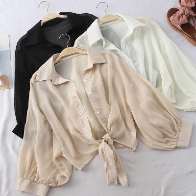 China 2022 New Sunscreen Chiffon Shirt Summer Breathable Thin Loose Cardigan Bat Short Air Conditioning Shirt for sale