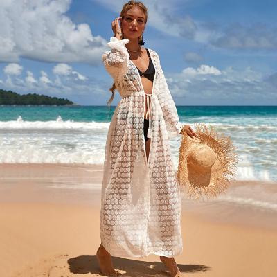 China 2022 Summer New Breathable Lace See The Dress White Beach Bikini Cover Ups for sale