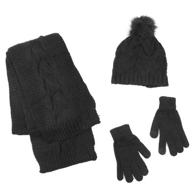 China Fur Ball Beanie Hat Winter Warmer [S31004] Knit Scarf, Beanie Hat, Winter Glove Coverall Set For Men And Women. for sale