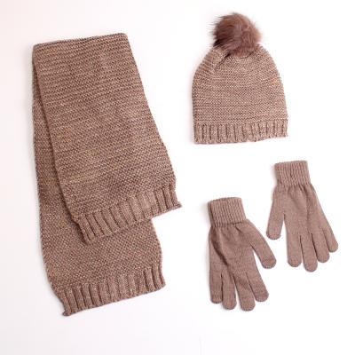 China Fur Ball Beanie Hat Winter Warmer [S31007] Knit Scarf, Beanie Hat, Winter Glove Coverall Set For Men And Women. for sale