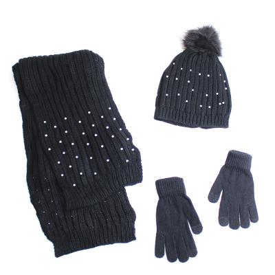 China Fur Ball Beanie Hat Winter Warmer [S31008] Knitted Scarf, Beanie Hat, Winter Glove Coverall Set For Men And Women. for sale