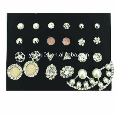 China Casual/Sporty/Cute/Classic/[ER2051] 12 Pairs Trendy Fashion Multiple CZ, Pearl, Rhinestone Fireball Stud and Drop Earring Set for sale