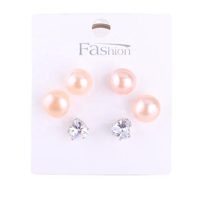 China CLASSIC [ER1028] 3 Pairs of Freshwater Pearl, Square Princess Cut and Heart Cubic Zirconia Stud Earring Combination Set. for sale