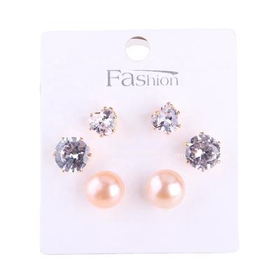 China [ER1033] 3 pairs cute freshwater pearl and heart zircon stud earring combination set. for sale