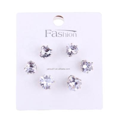 China [ER1030] Cute 3 pairs of various size heart shape zircon stud earring combination set. for sale