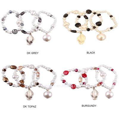 China [BR1072] casual 3 row / sporty multi - genuine agate stone and pearl, faceted glass bead bracelet for sale