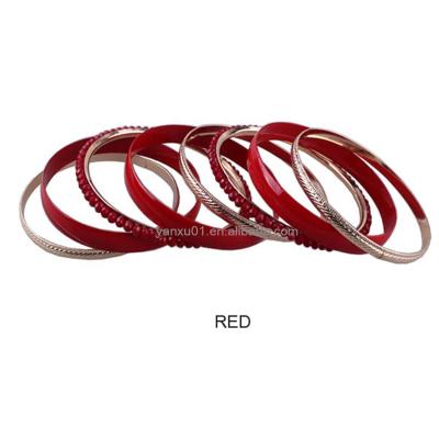 China Hiphop [BR089] 8 Roll or Multiple Pieces Lucite Beaded and Steel Acrylic Metal Bracelets Combination Set for sale