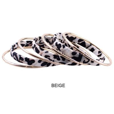 China Hyperbole [BR094] Row 7 or Pieces Leopard Print Fabric Wrap Steel Metal Bracelets Combination Set for sale