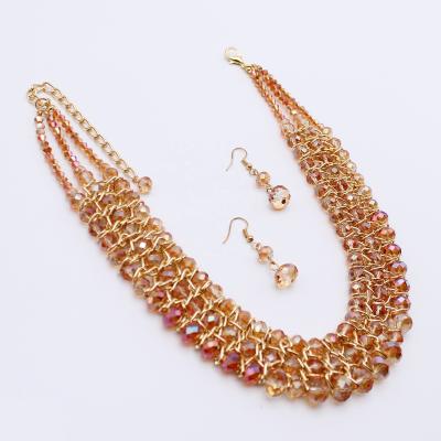 China BOHEMIA [NR1002] Multi Row Faceted Statement Sparkling Glass Necklace With Drop Earring. for sale