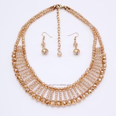 China BOHEMIA [NR1007] Multi Row Faceted Glass Bead Statement Sparkling Necklace With Drop Earring. for sale