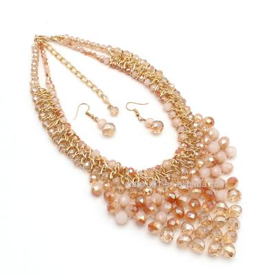 China BOHEMIA [NR1008] Multi Row Faceted Statement Sparkling Glass Necklace With Drop Earring Combination Set. for sale