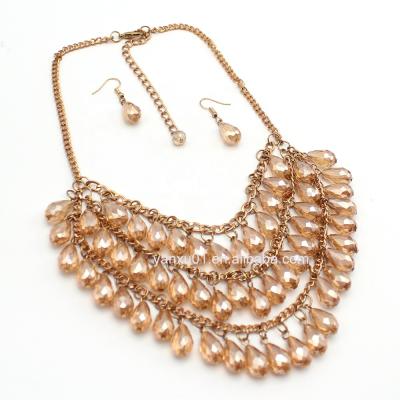 China CLASSIC [NR1009] Multi Row Faceted Sparkling Glass AB Statement Necklace With Drop Earring Combination Set. for sale