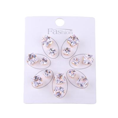 China CLASSIC [ER1004] Classic 7 Pair Square Size Double Cubic Zirconia Stud Earring (Princess Cut) Set In Card. for sale