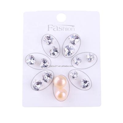 China [ER1026] 7 Pair Multi-size Cute Heart Shape Classic Zircon And Freshwater Pearl Earring + Stud Combo Set. for sale