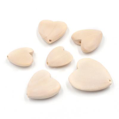 China Wholesale DIY Accessories Natural Color Flat Heart Shaped Beech Beads Wooden Loose Spaced Teething Beads for sale