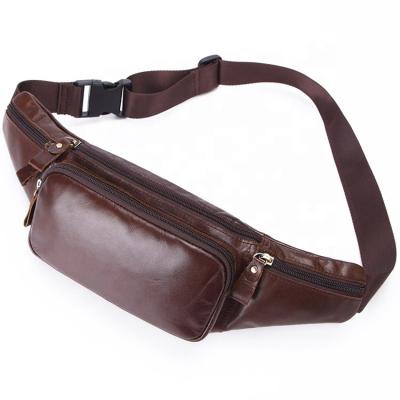 China Anti-theft High Quality Genuine Leather Men's Cross Body Increasing Waist Bag Retro Outdoor Travel Brown Leather Waist Bag for sale