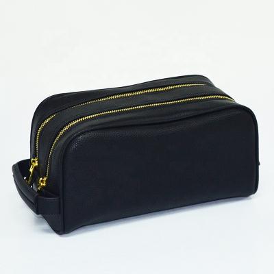 China With Two Zipper Pockets Travel Toiletry Bag Mens Black PU Leather Toiletry Bag Luxury Fashion Luxury With Two Zipper Pouch for sale