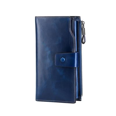 China Anti Theft RFID Wallet Double Zipper Wallet Multi Functional Leather Vertical Fashion Casual Wallet for sale