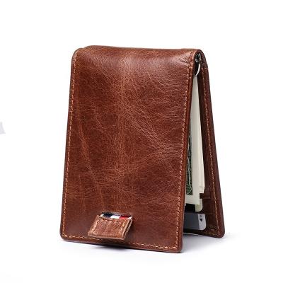 China OEM Multifunctional Amazon Hot RFID Blocking Slim Minimalist Bifold Clip Holder Leather Credit Card Men's Wallet Money for sale