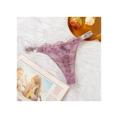 China Factory supply young ladies girls sexy lace thong women underwear breathable rhinestone lace thong for sale