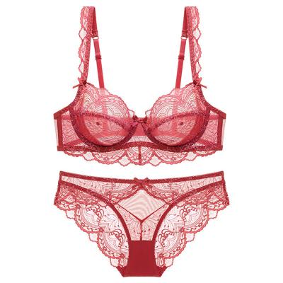 China Hot 2 Piece Pump Lace Bra Set Sexy Lace Backless Sexy Underwear Women Ladies French Bra Set for sale